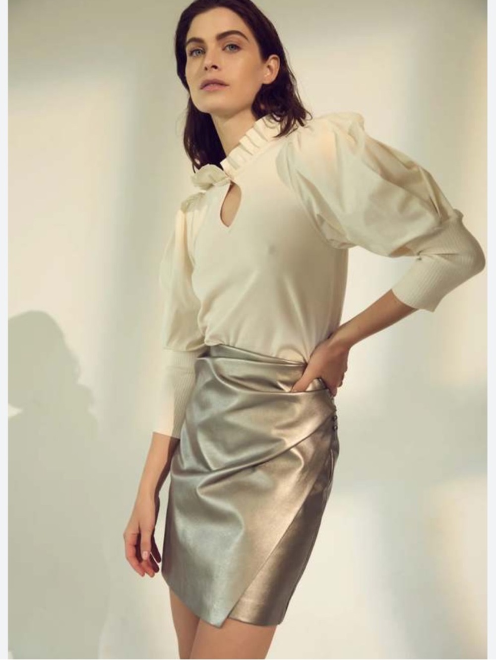 MELISSA NEPTON Kori Patent Silver Skirt  Size Large NWTS
